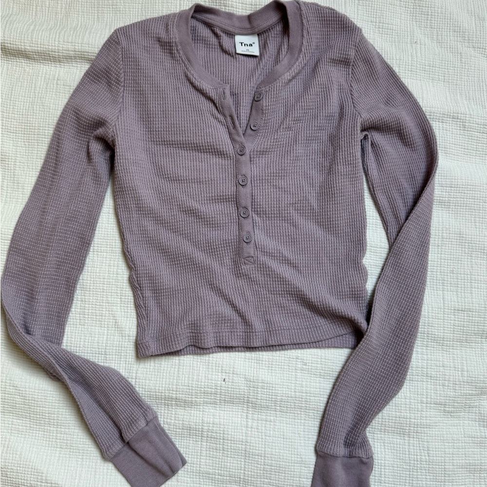 TNA Cropped Waffle Knit Long Sleeve Size XS